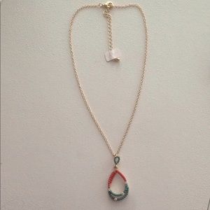 Necklace with a Red and Teal Beaded Teardrop